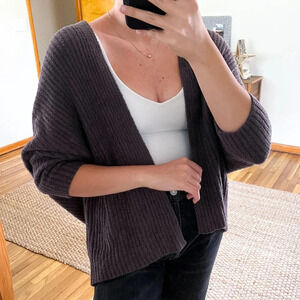 Barefoot Dreams Cozychic Brown Purple Open Knit Cardigan Sweater L/XL